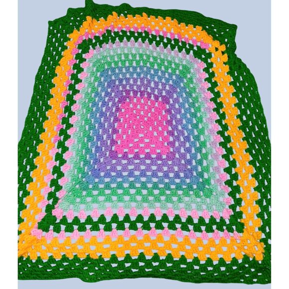 Handmade Multicolor Granny Square Crochet Blanket - Picture 1 of 7